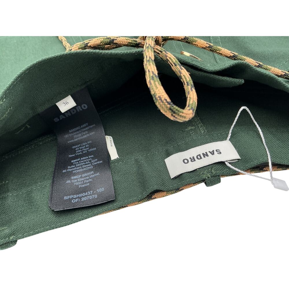 Sandro Two-Tone Drawstring Green Cotton Waist Shorts Size 36 - Picture 4 of 4